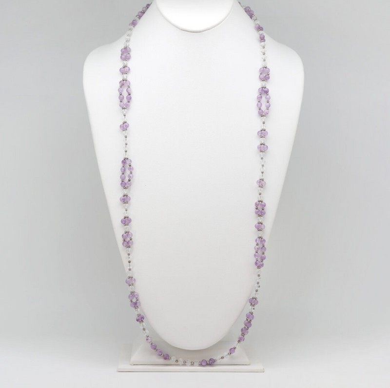 Tantric Necklace in Amethyst, Clear Quartz and 925 Silver