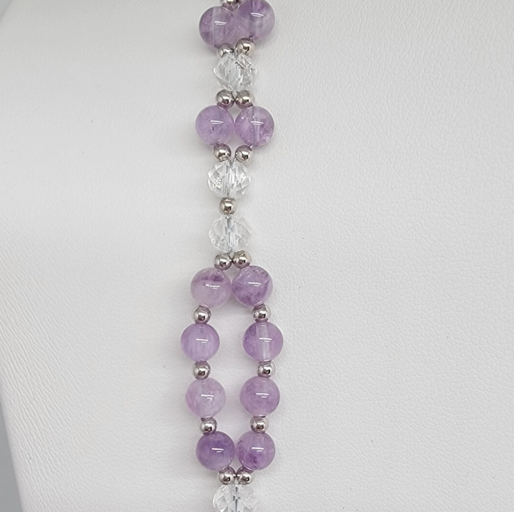 Tantric Necklace in Amethyst, Clear Quartz and 925 Silver