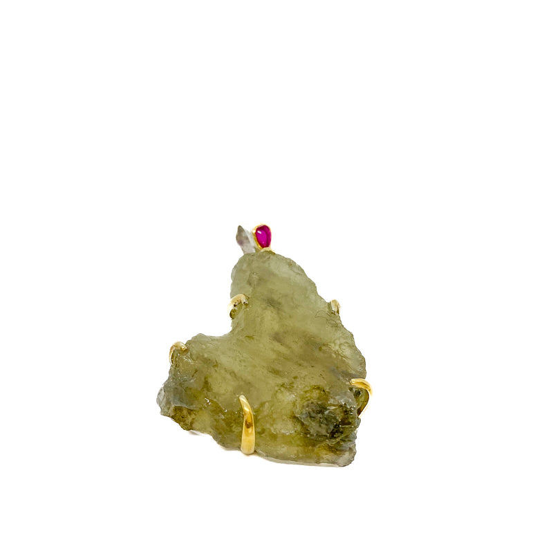 Raw Tektite Antler Setting Pendant with Ruby Accent