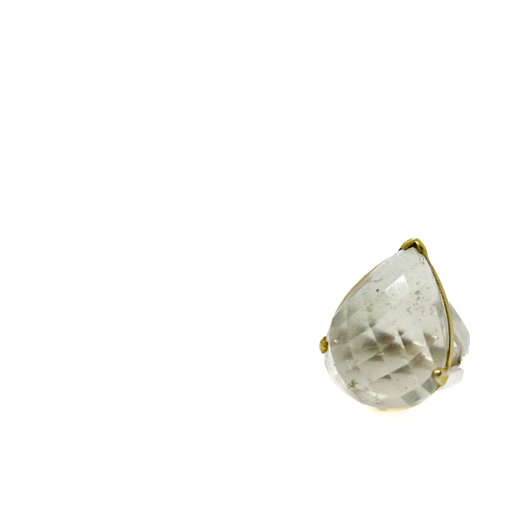 Clear Faceted Tear Drop Tektite Ring