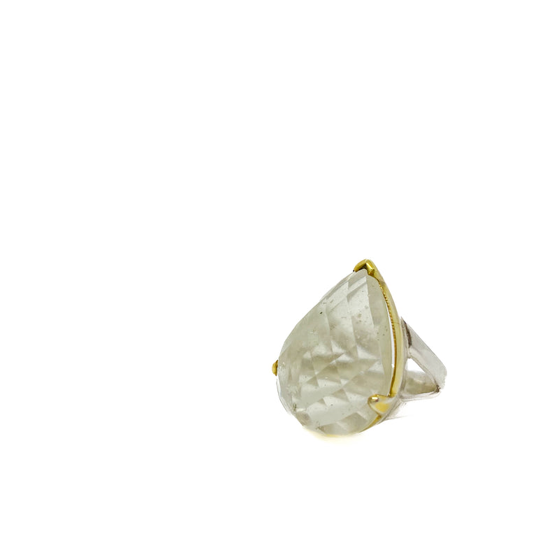 Clear Faceted Tear Drop Tektite Ring