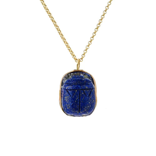 Lapis Lazuli  Hand Carved Scarab Necklace
